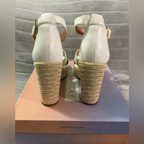 Lisa Vicky Gemi White Platform Espadrille Wedges Size 9M - Picture 4 of 12